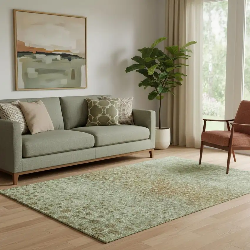 Artichoke Green And Copper Polka Dot Washable Area Rug With UV Protection Photo 2