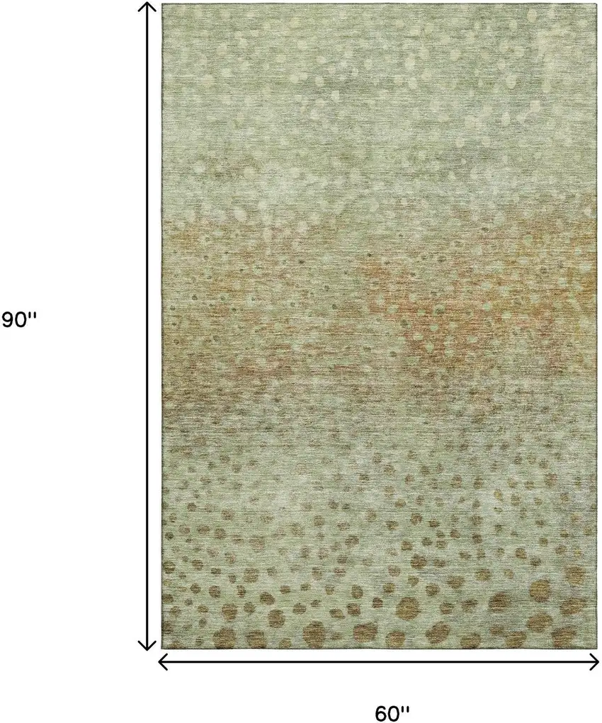 Artichoke Green And Copper Polka Dot Washable Area Rug With UV Protection Photo 9
