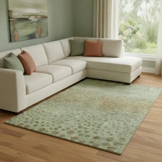 Artichoke Green And Copper Polka Dot Washable Area Rug With UV Protection Photo 2