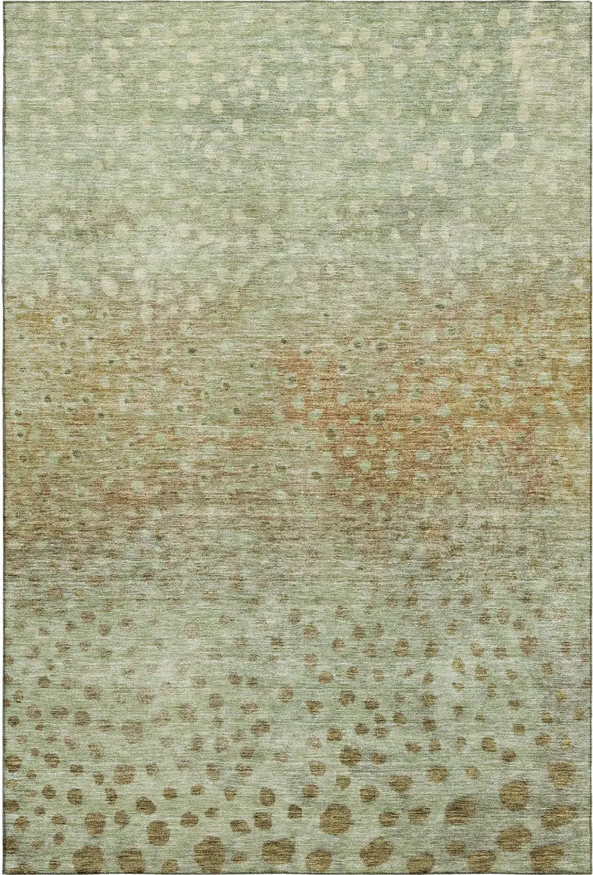 Artichoke Green And Copper Polka Dot Washable Area Rug With UV Protection Photo 1