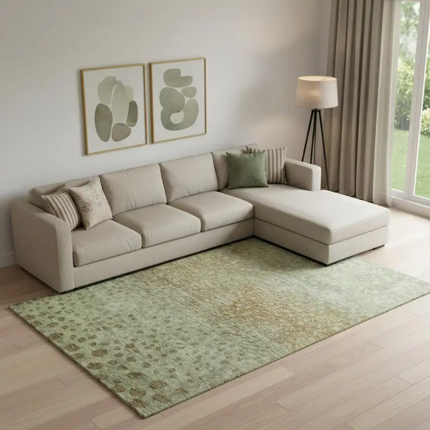 Artichoke Green And Copper Polka Dot Washable Area Rug With UV Protection Photo 2