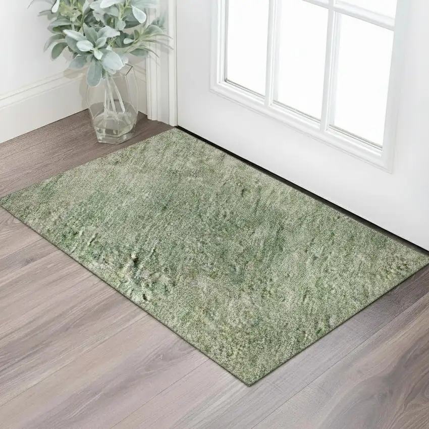 Artichoke Green And Eggplant Abstract Washable Area Rug With UV Protection Photo 2