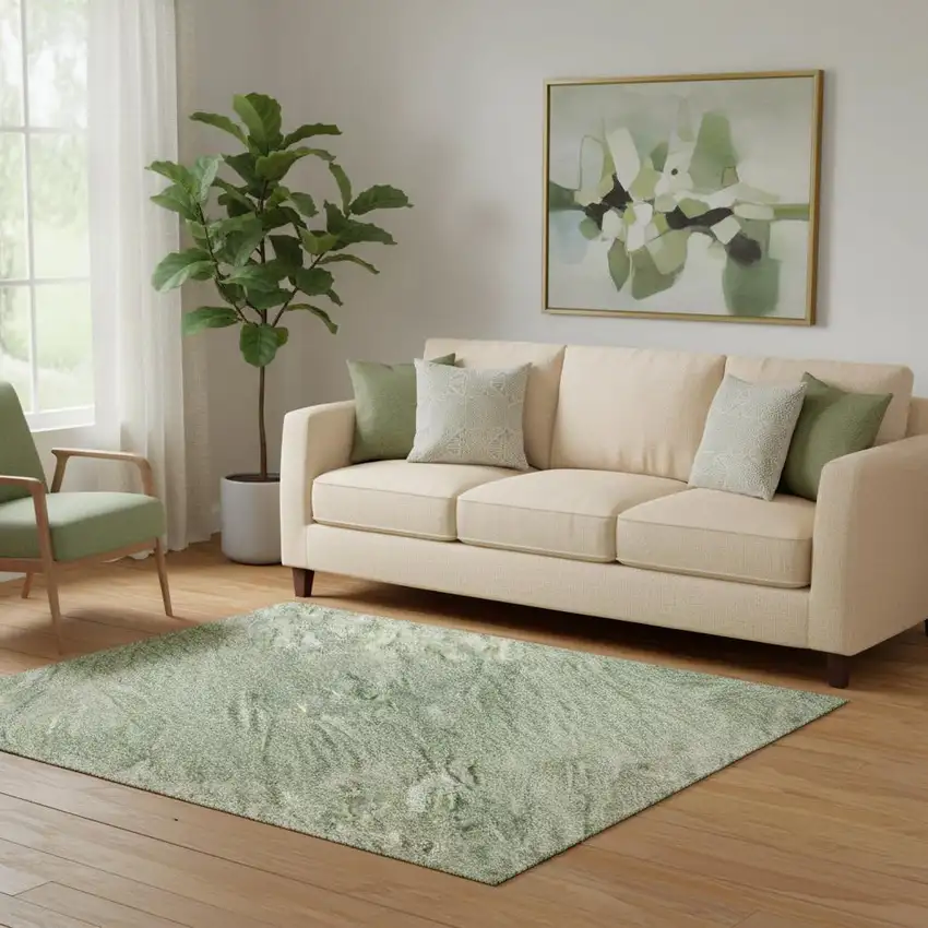 Artichoke Green And Eggplant Abstract Washable Area Rug With UV Protection Photo 2