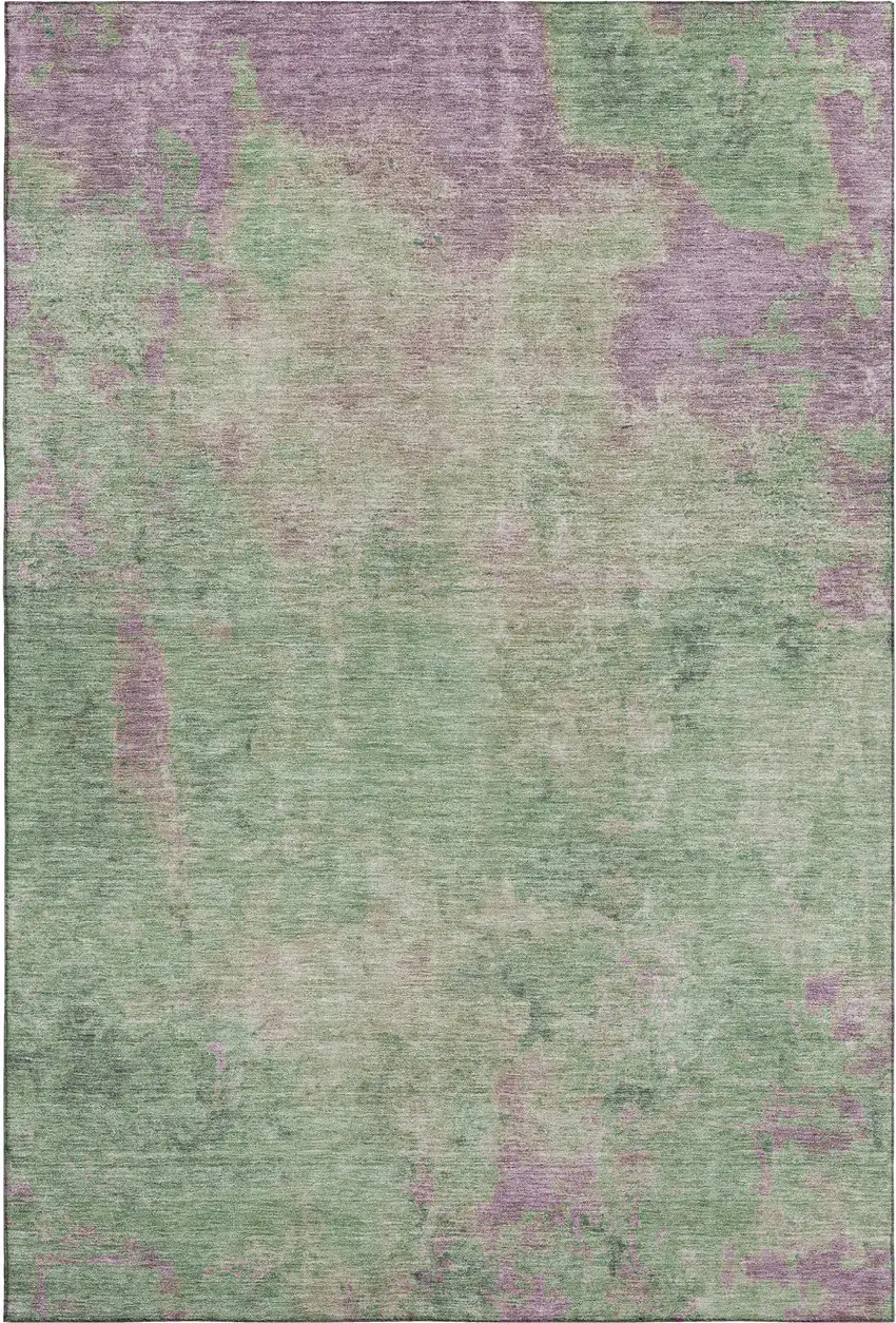Artichoke Green And Eggplant Abstract Washable Area Rug With UV Protection Photo 4