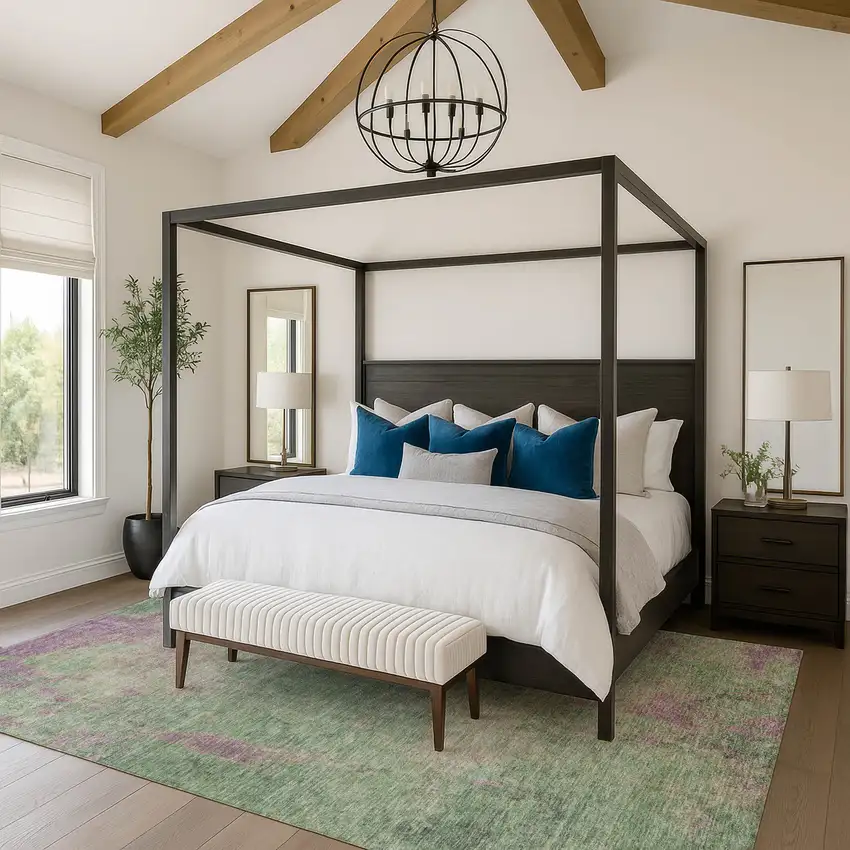 Artichoke Green And Eggplant Abstract Washable Area Rug With UV Protection Photo 2