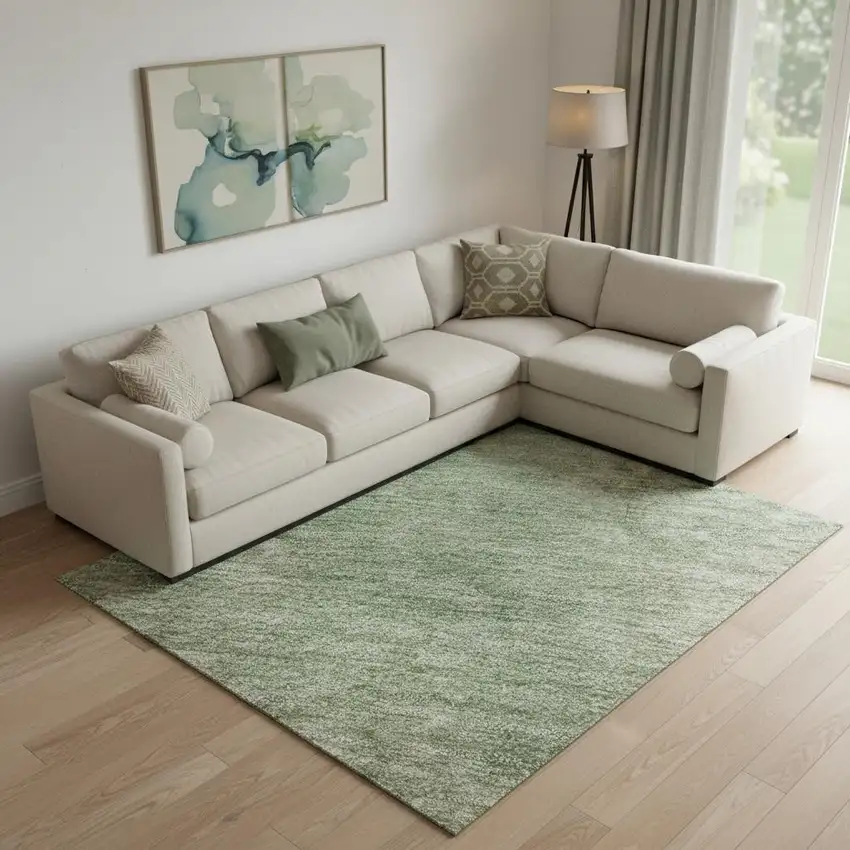 Artichoke Green And Eggplant Abstract Washable Area Rug With UV Protection Photo 2