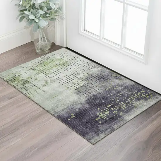 Artichoke Green And Eggplant Geometric Washable Area Rug With UV Protection Photo 2