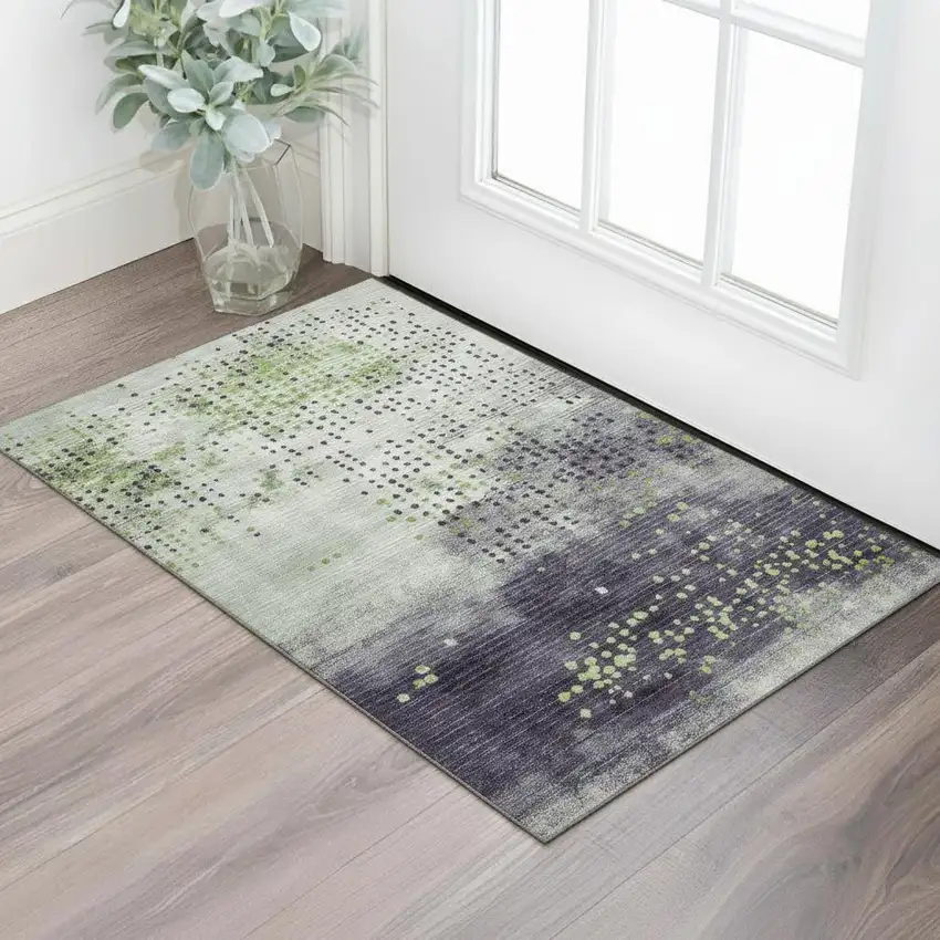 Artichoke Green And Eggplant Geometric Washable Area Rug With UV Protection Photo 2