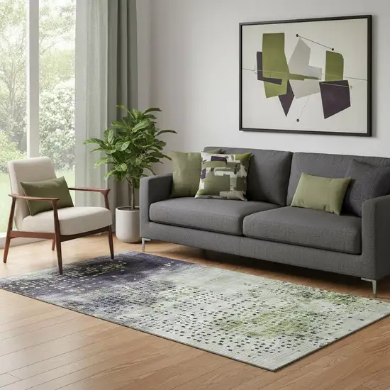 Artichoke Green And Eggplant Geometric Washable Area Rug With UV Protection Photo 2