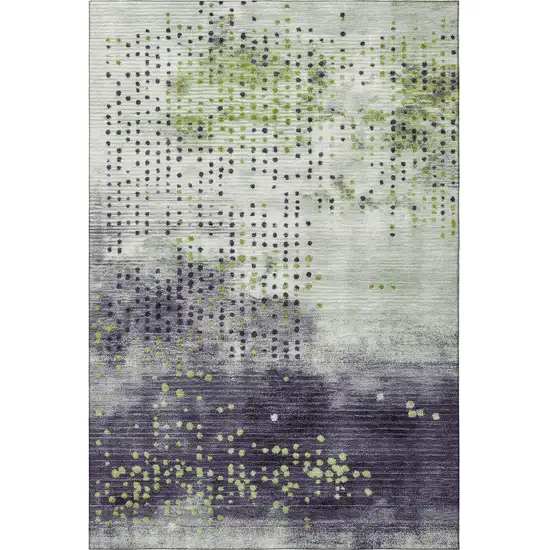 Artichoke Green And Eggplant Geometric Washable Area Rug With UV Protection Photo 4