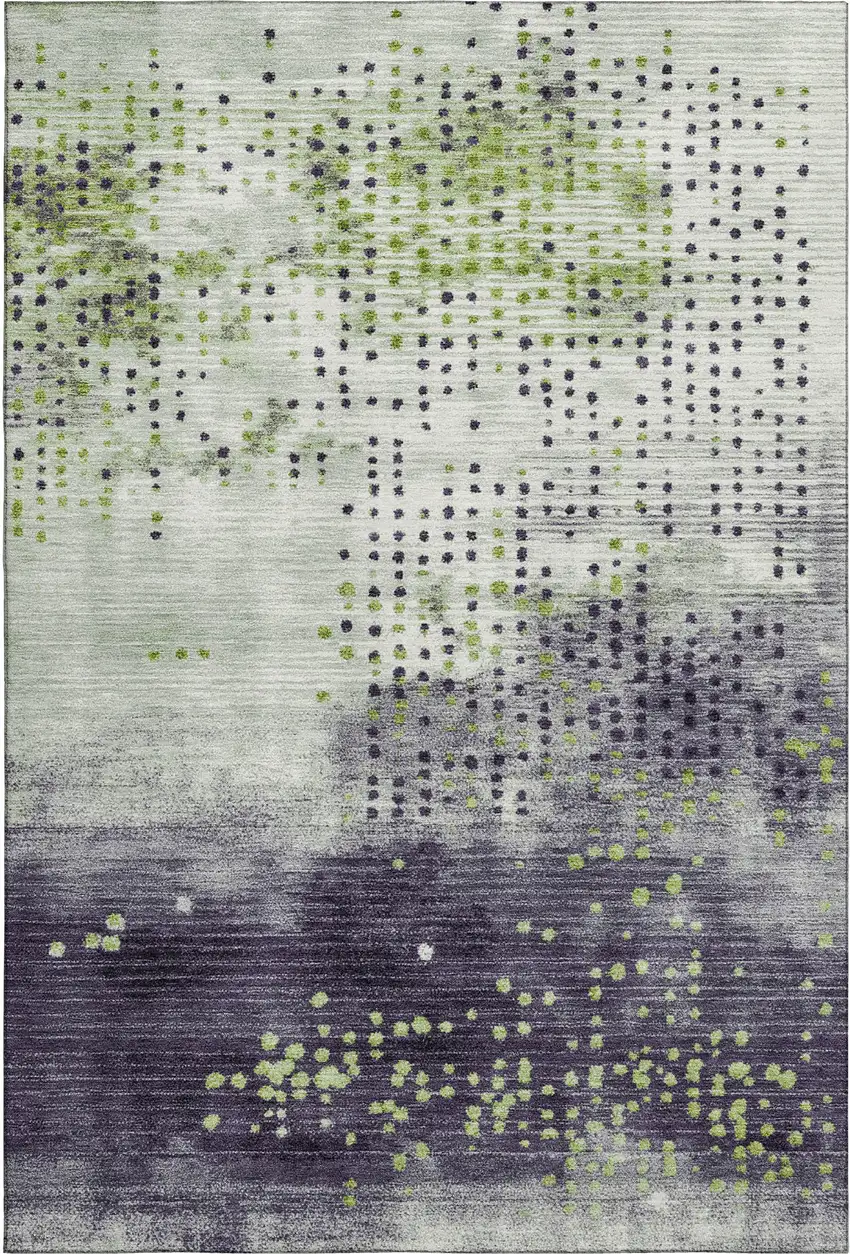 Artichoke Green And Eggplant Geometric Washable Area Rug With UV Protection Photo 1