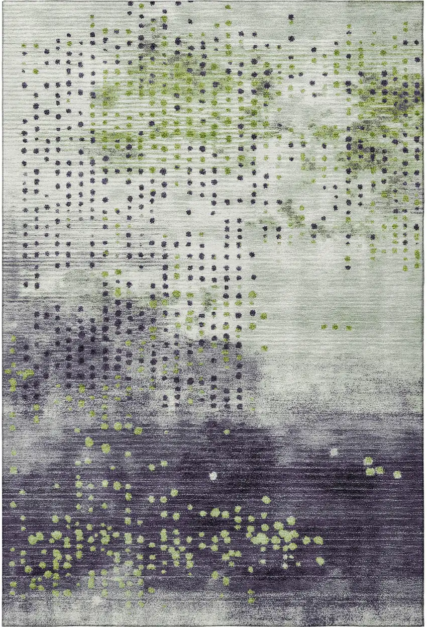 Artichoke Green And Eggplant Geometric Washable Area Rug With UV Protection Photo 4