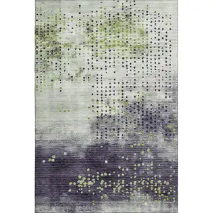 Photo of Artichoke Green And Eggplant Geometric Washable Area Rug With UV Protection