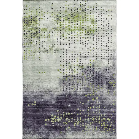 Artichoke Green And Eggplant Geometric Washable Area Rug With UV Protection Photo 1