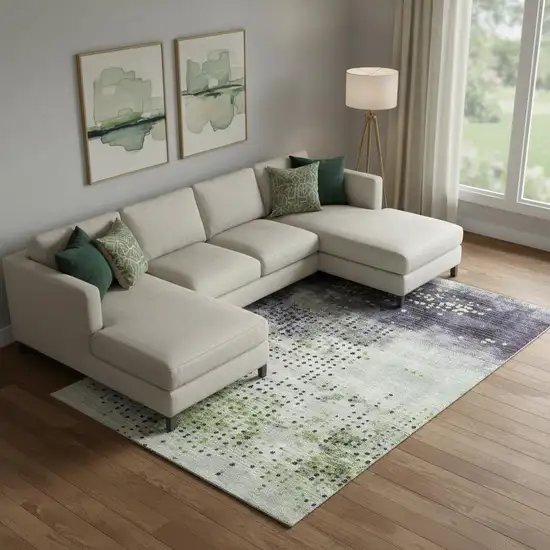 Artichoke Green And Eggplant Geometric Washable Area Rug With UV Protection Photo 2