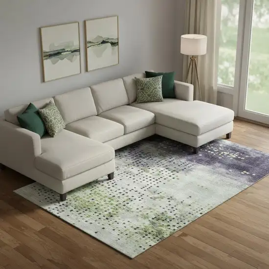 Artichoke Green And Eggplant Geometric Washable Area Rug With UV Protection Photo 2