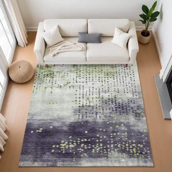 Artichoke Green And Eggplant Geometric Washable Area Rug With UV Protection Photo 5