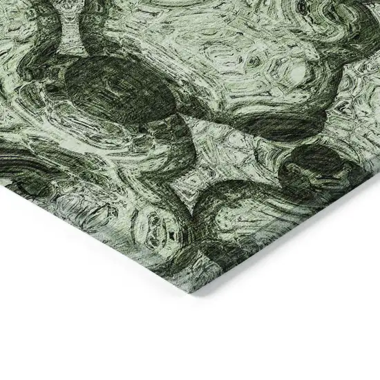 Artichoke Green And Emerald Abstract Washable Indoor Outdoor Area Rug Photo 4