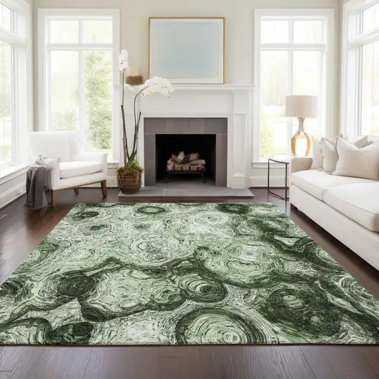 Artichoke Green And Emerald Abstract Washable Indoor Outdoor Area Rug Photo 7
