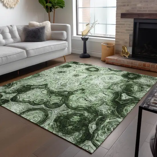 Artichoke Green And Emerald Abstract Washable Indoor Outdoor Area Rug Photo 8