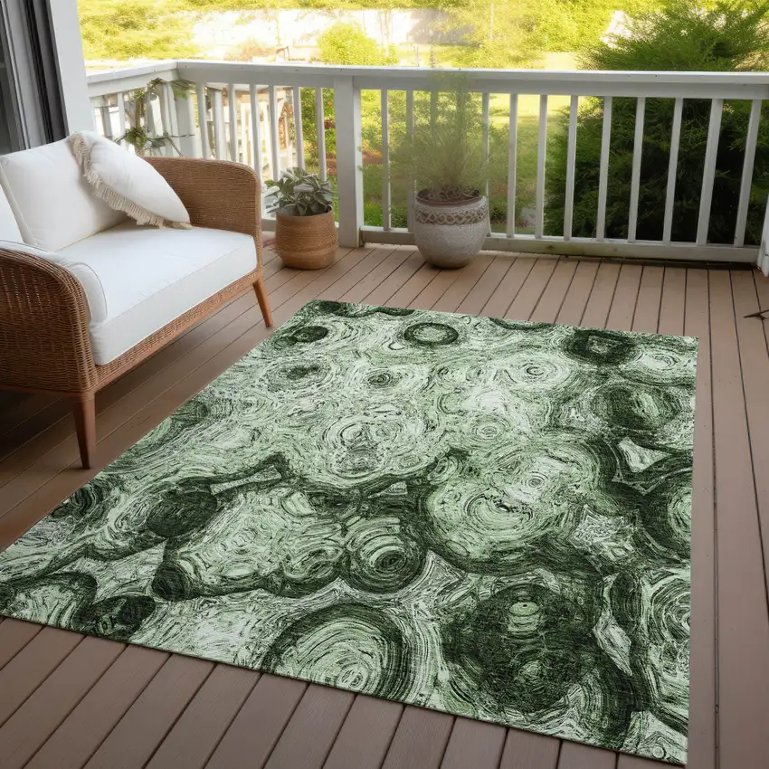Artichoke Green And Emerald Abstract Washable Indoor Outdoor Area Rug Photo 9