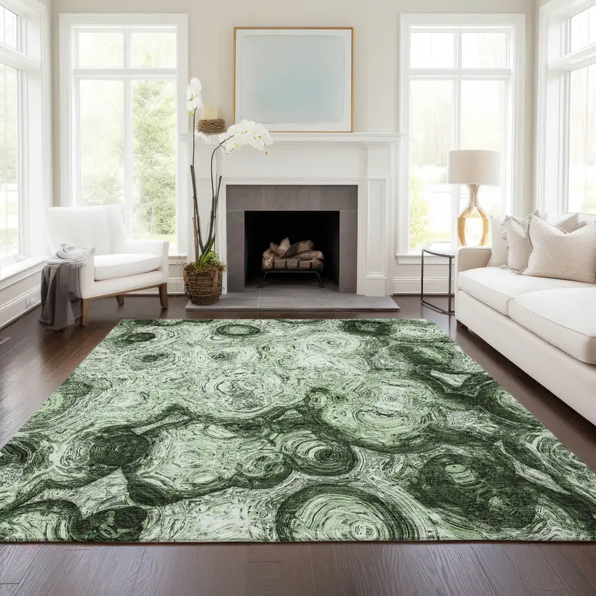 Artichoke Green And Emerald Abstract Washable Indoor Outdoor Area Rug Photo 8