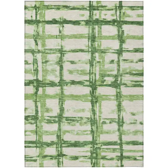 Artichoke Green And Emerald Striped Washable Indoor Outdoor Area Rug Photo 1