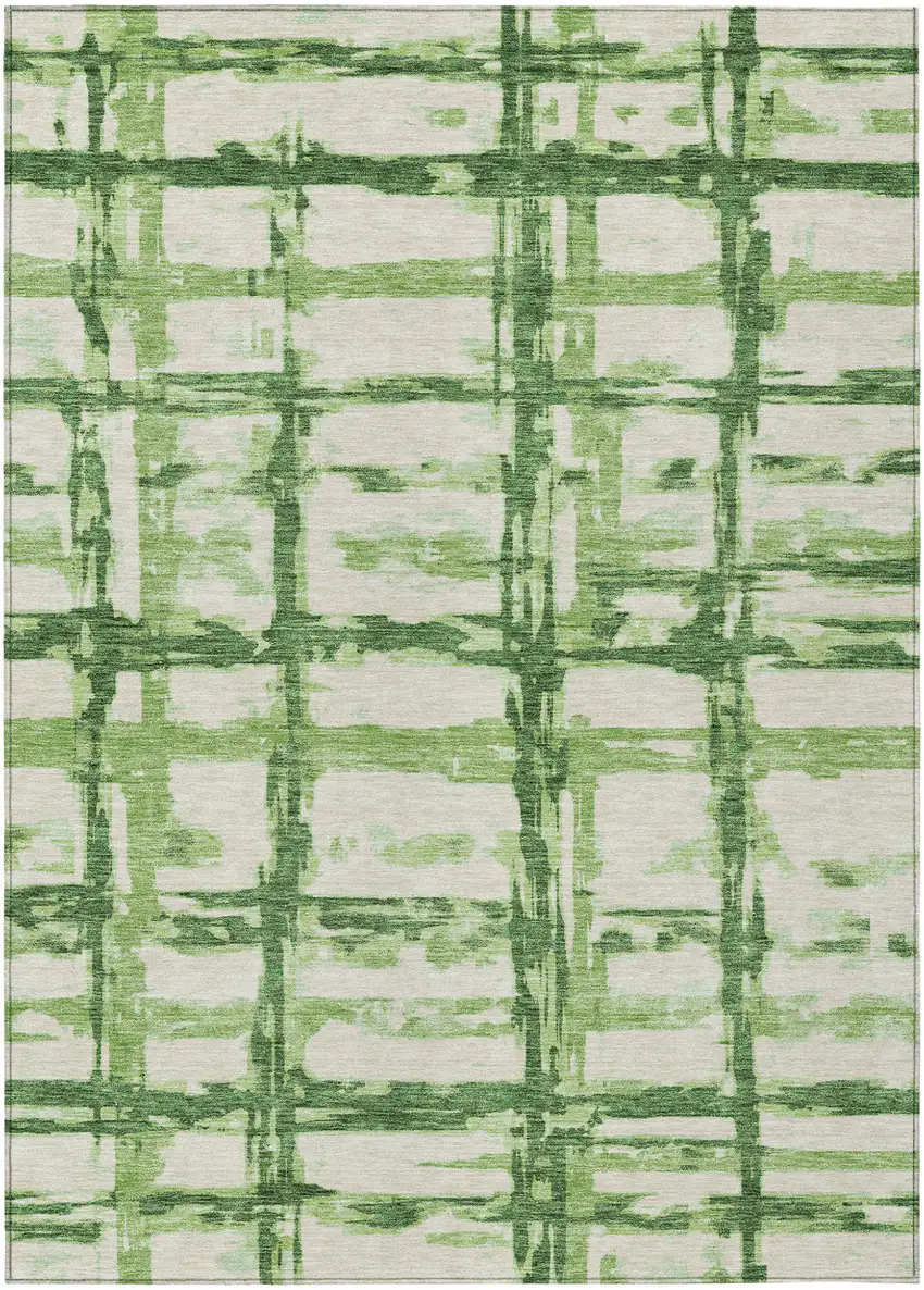 Artichoke Green And Emerald Striped Washable Indoor Outdoor Area Rug Photo 1