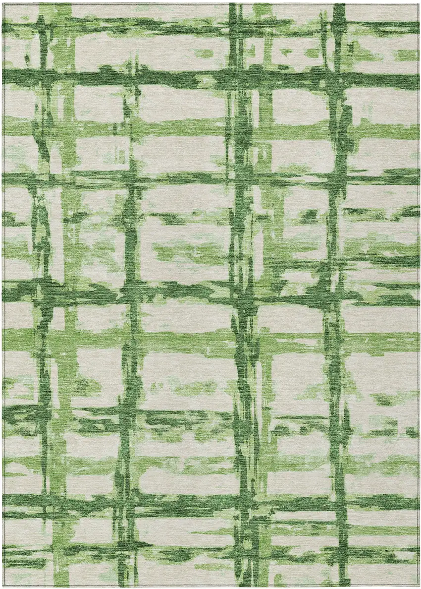 Artichoke Green And Emerald Striped Washable Indoor Outdoor Area Rug Photo 1