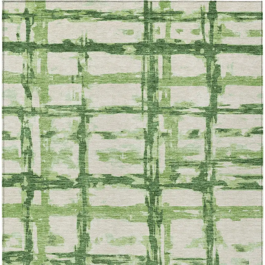 Artichoke Green And Emerald Striped Washable Indoor Outdoor Area Rug Photo 6