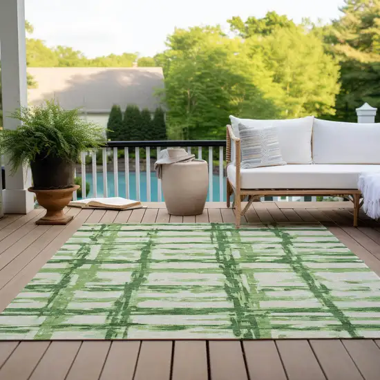 Artichoke Green And Emerald Striped Washable Indoor Outdoor Area Rug Photo 9