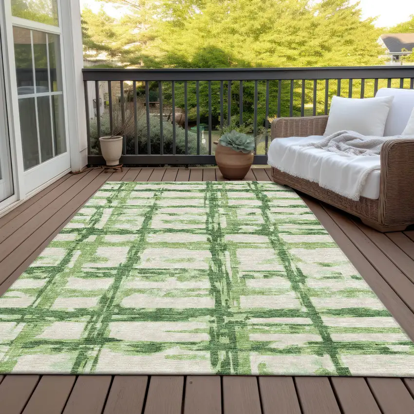 Artichoke Green And Emerald Striped Washable Indoor Outdoor Area Rug Photo 7