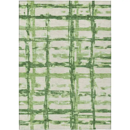 Artichoke Green And Emerald Striped Washable Indoor Outdoor Area Rug Photo 1