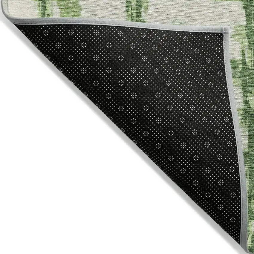 Artichoke Green And Emerald Striped Washable Indoor Outdoor Area Rug Photo 2