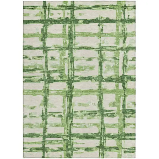Artichoke Green And Emerald Striped Washable Indoor Outdoor Area Rug Photo 5