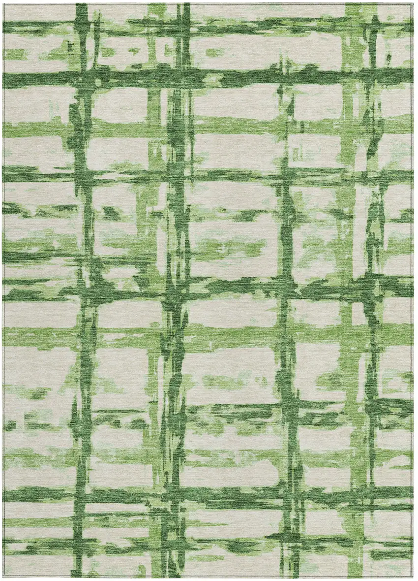 Artichoke Green And Emerald Striped Washable Indoor Outdoor Area Rug Photo 5