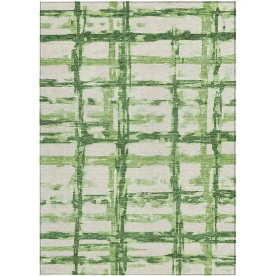 Artichoke Green And Emerald Striped Washable Indoor Outdoor Area Rug Photo 5