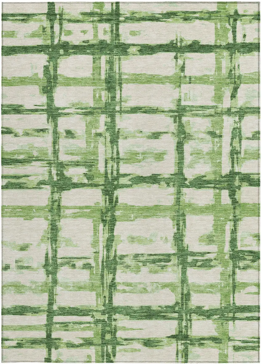 Artichoke Green And Emerald Striped Washable Indoor Outdoor Area Rug Photo 5