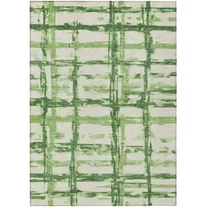 Photo of Artichoke Green And Emerald Striped Washable Indoor Outdoor Area Rug