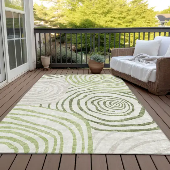 Artichoke Green And Fern Green Abstract Washable Indoor Outdoor Area Rug Photo 8