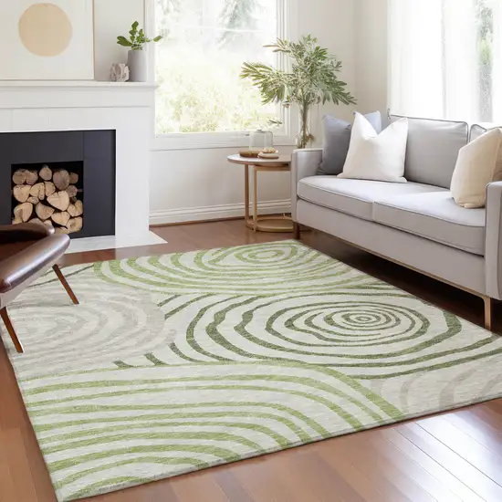 Artichoke Green And Fern Green Abstract Washable Indoor Outdoor Area Rug Photo 9