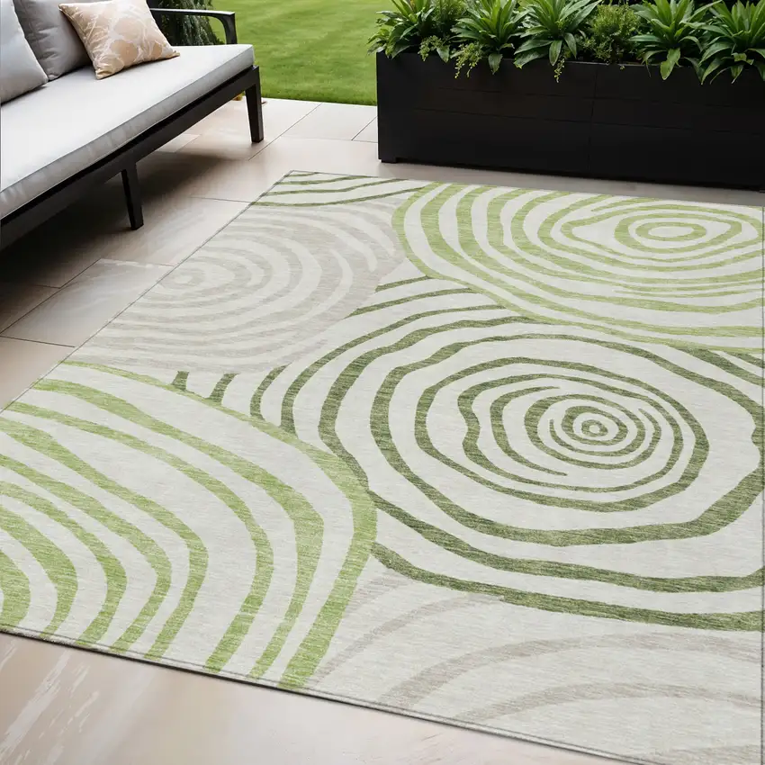 Artichoke Green And Fern Green Abstract Washable Indoor Outdoor Area Rug Photo 1