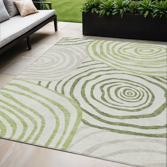 Artichoke Green And Fern Green Abstract Washable Indoor Outdoor Area Rug Photo 1