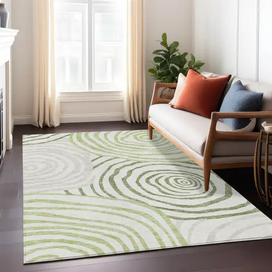 Artichoke Green And Fern Green Abstract Washable Indoor Outdoor Area Rug Photo 9