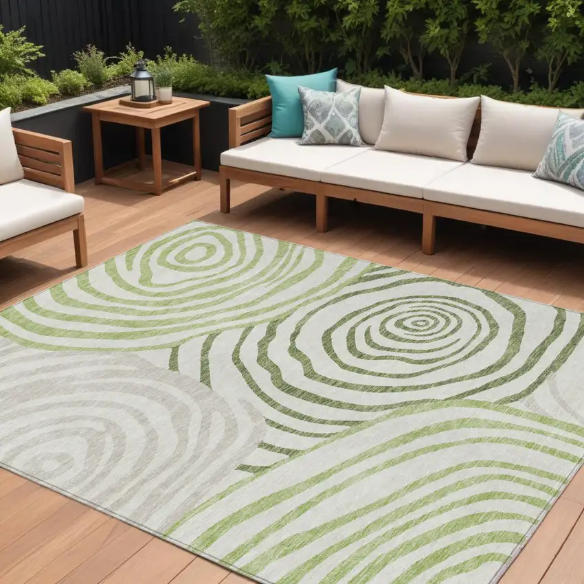 Artichoke Green And Fern Green Abstract Washable Indoor Outdoor Area Rug Photo 1