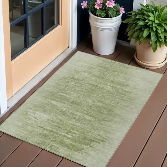 Artichoke Green And Fern Green Abstract Washable Indoor Outdoor Area Rug Photo 1