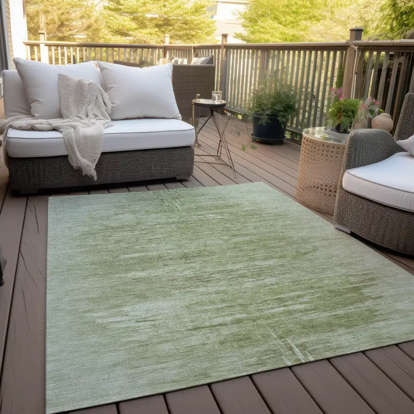 Artichoke Green And Fern Green Abstract Washable Indoor Outdoor Area Rug Photo 8