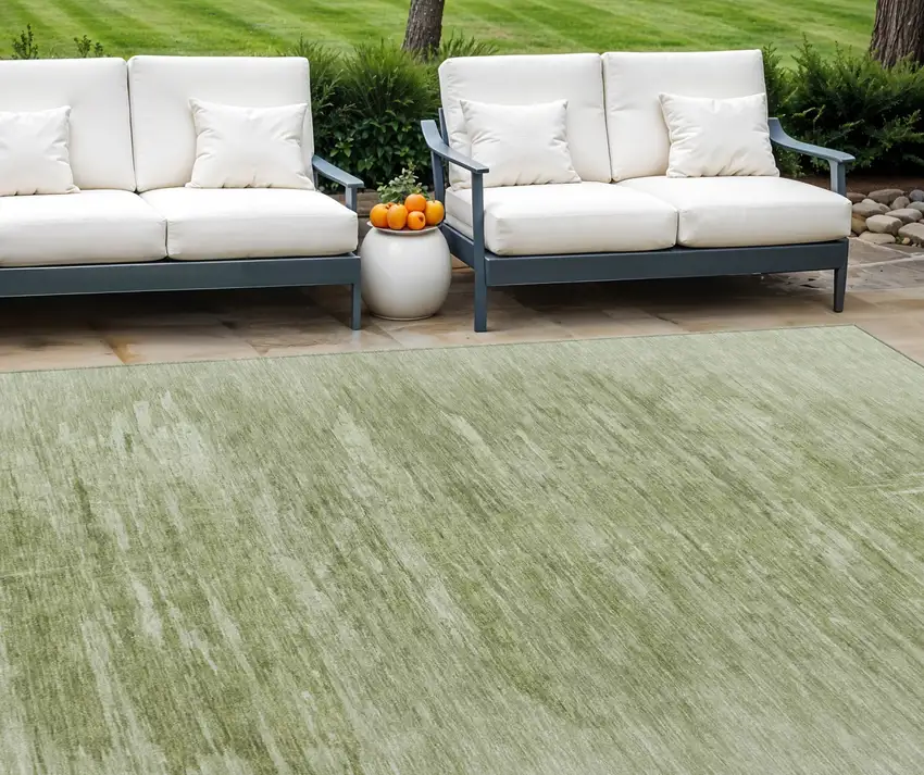 Artichoke Green And Fern Green Abstract Washable Indoor Outdoor Area Rug Photo 1