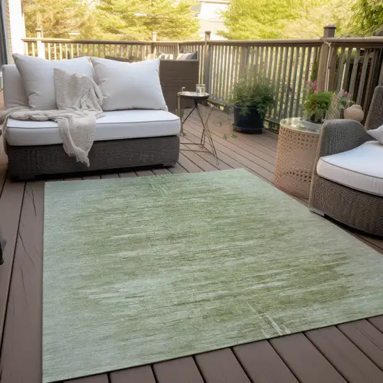 Artichoke Green And Fern Green Abstract Washable Indoor Outdoor Area Rug Photo 9