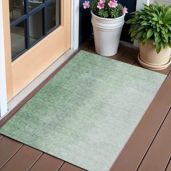 Artichoke Green And Fern Green Abstract Washable Indoor Outdoor Area Rug Photo 1